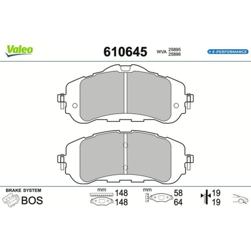 VALEO Bremsbelagsatz, Scheibenbremse E-PERFORMANCE 610645