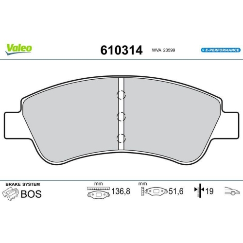 VALEO Bremsbelagsatz, Scheibenbremse E-PERFORMANCE 610314
