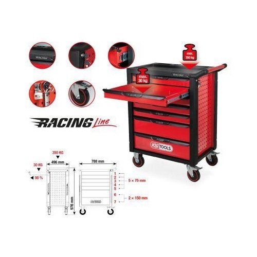 RACINGline SCHWARZ/ROT Werkstattwagen mit 7 Schubladen KS TOOLS 826.0007