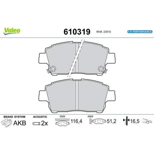 VALEO Bremsbelagsatz, Scheibenbremse E-PERFORMANCE 610319