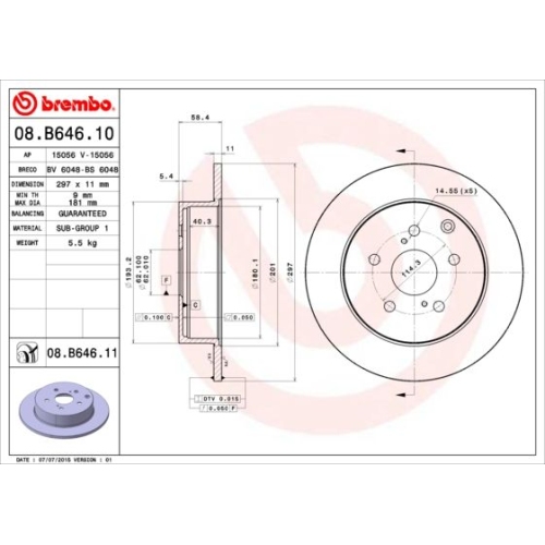 BREMBO Bremsscheibe PRIME LINE - UV Coated 08.B646.11