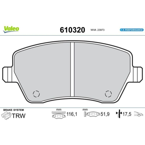 VALEO Bremsbelagsatz, Scheibenbremse E-PERFORMANCE 610320
