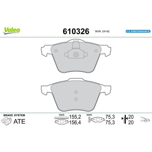 VALEO Bremsbelagsatz, Scheibenbremse E-PERFORMANCE 610326