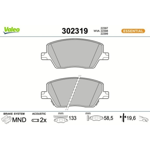 VALEO Bremsbelagsatz, Scheibenbremse ESSENTIAL 302319