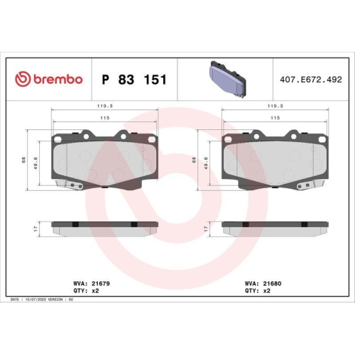 BREMBO Bremsbelagsatz, Scheibenbremse PRIME LINE P 83 151