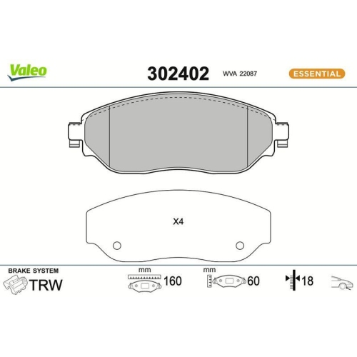 VALEO Bremsbelagsatz, Scheibenbremse ESSENTIAL 302402
