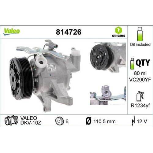 VALEO Kompressor, Klimaanlage VALEO ORIGINS - NEW O.E. TECHNOLOGIE 814726