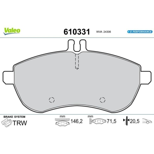 VALEO Bremsbelagsatz, Scheibenbremse E-PERFORMANCE 610331