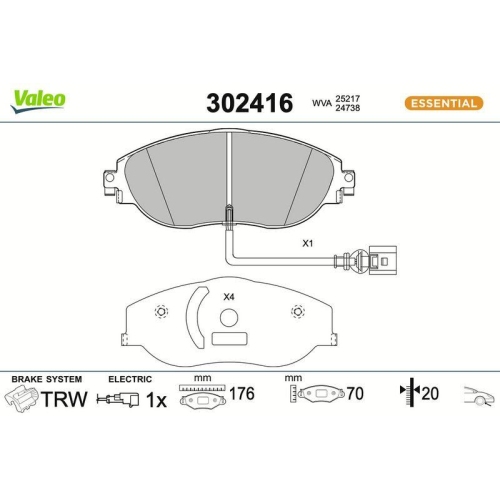 VALEO Bremsbelagsatz, Scheibenbremse ESSENTIAL 302416