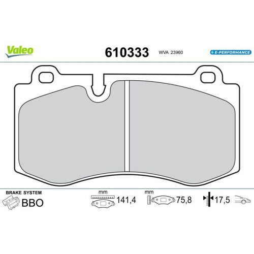 VALEO Bremsbelagsatz, Scheibenbremse E-PERFORMANCE 610333
