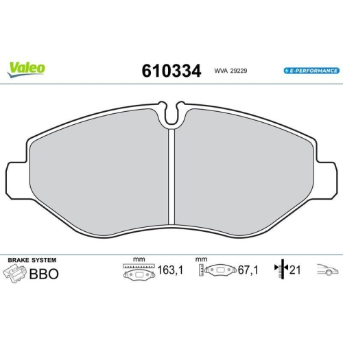 VALEO Bremsbelagsatz, Scheibenbremse E-PERFORMANCE 610334