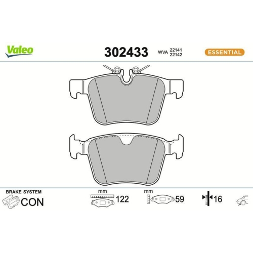 VALEO Bremsbelagsatz, Scheibenbremse ESSENTIAL 302433