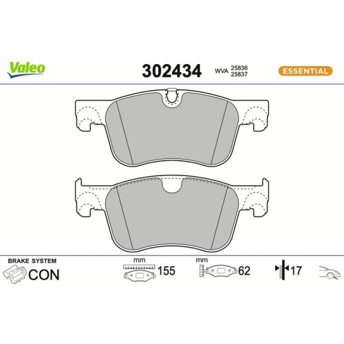 VALEO Bremsbelagsatz, Scheibenbremse ESSENTIAL 302434