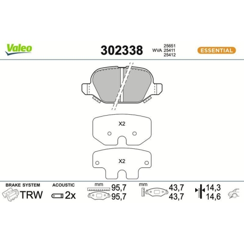 VALEO Bremsbelagsatz, Scheibenbremse ESSENTIAL 302338