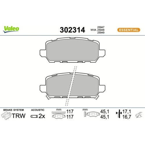 VALEO Bremsbelagsatz, Scheibenbremse ESSENTIAL 302314