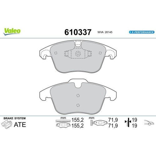 VALEO Bremsbelagsatz, Scheibenbremse E-PERFORMANCE 610337