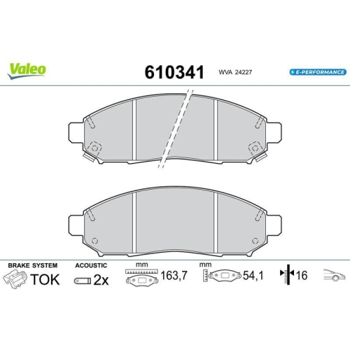 VALEO Bremsbelagsatz, Scheibenbremse E-PERFORMANCE 610341