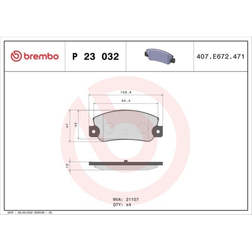 BREMBO Bremsbelagsatz, Scheibenbremse PRIME LINE P 23 032