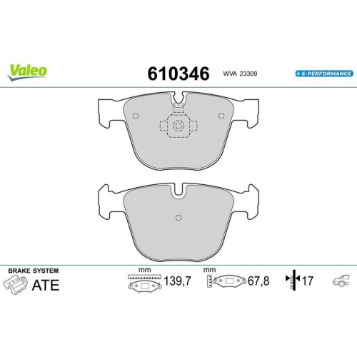 VALEO Bremsbelagsatz, Scheibenbremse E-PERFORMANCE 610346