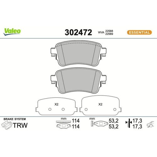 VALEO Bremsbelagsatz, Scheibenbremse ESSENTIAL 302472