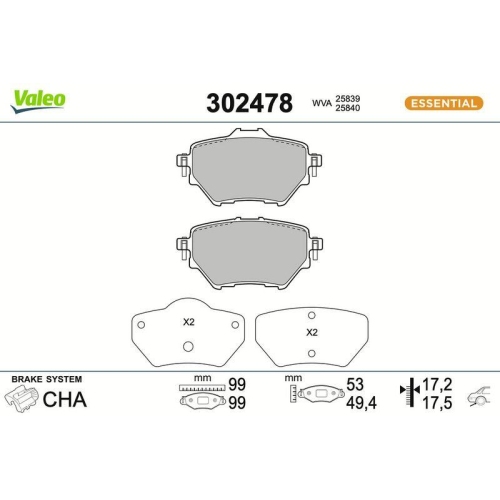 VALEO Bremsbelagsatz, Scheibenbremse ESSENTIAL 302478