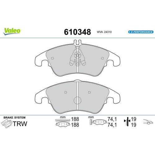 VALEO Bremsbelagsatz, Scheibenbremse E-PERFORMANCE 610348