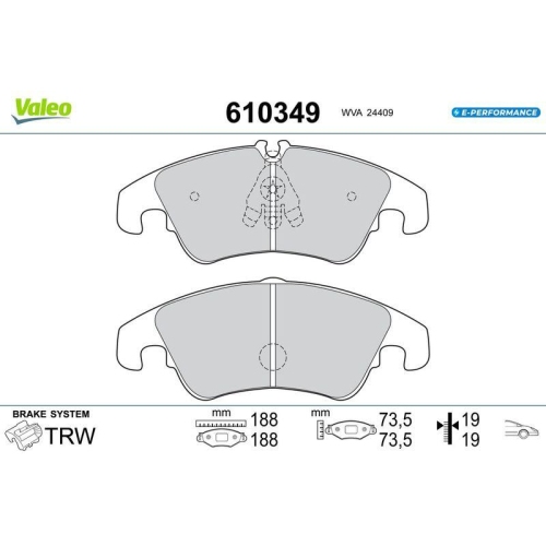VALEO Bremsbelagsatz, Scheibenbremse E-PERFORMANCE 610349