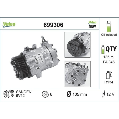 VALEO Kompressor, Klimaanlage VALEO CORE-FLEX 699306