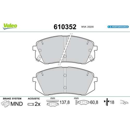 VALEO Bremsbelagsatz, Scheibenbremse E-PERFORMANCE 610352