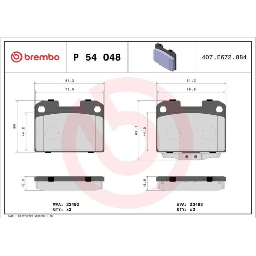 BREMBO Bremsbelagsatz, Scheibenbremse PRIME LINE P 54 048