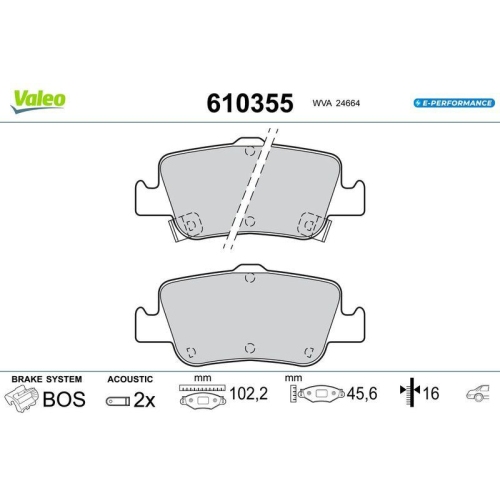 VALEO Bremsbelagsatz, Scheibenbremse E-PERFORMANCE 610355