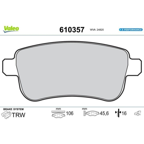 VALEO Bremsbelagsatz, Scheibenbremse E-PERFORMANCE 610357