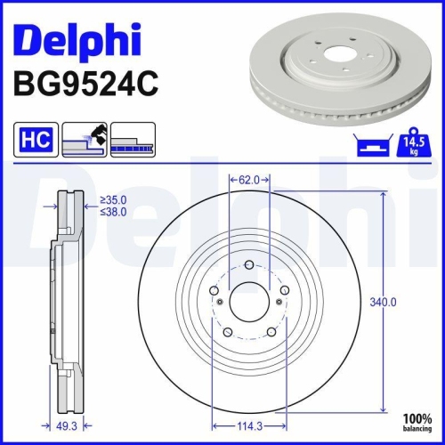 DELPHI Bremsscheibe BG9524C