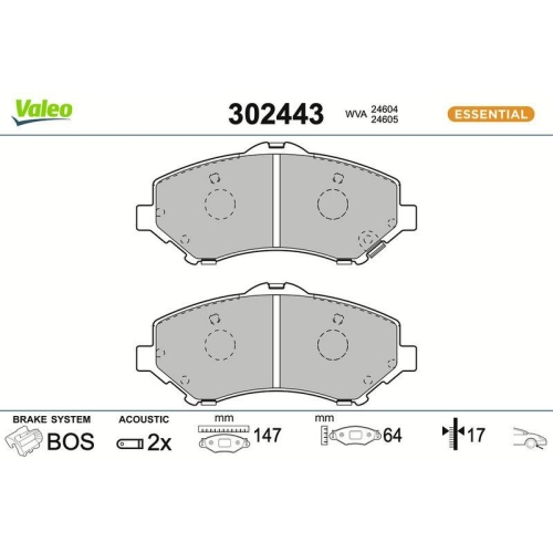 VALEO Bremsbelagsatz, Scheibenbremse ESSENTIAL 302443