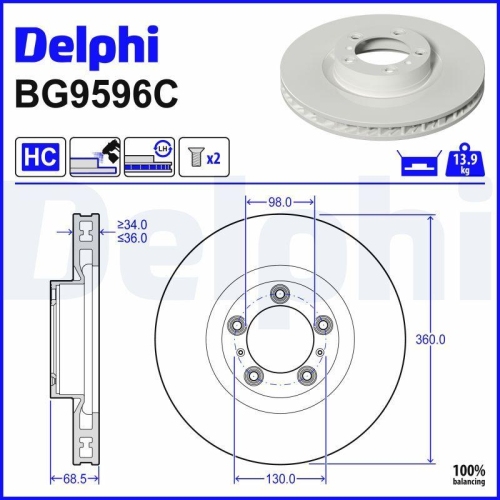 DELPHI Bremsscheibe BG9596C