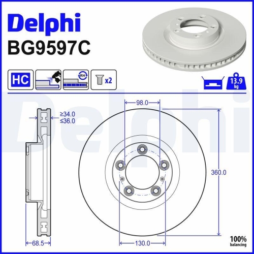 DELPHI Bremsscheibe BG9597C