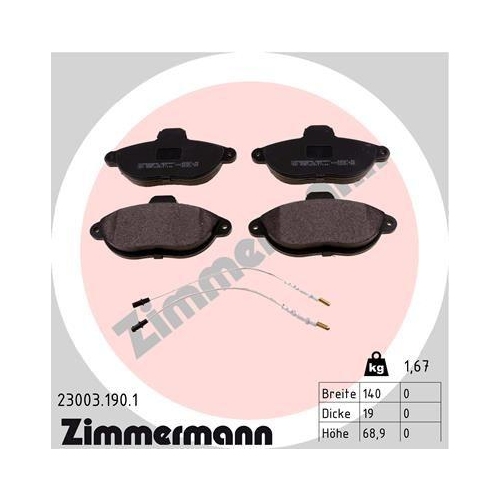 ZIMMERMANN Bremsbelagsatz, Scheibenbremse 23003.190.1