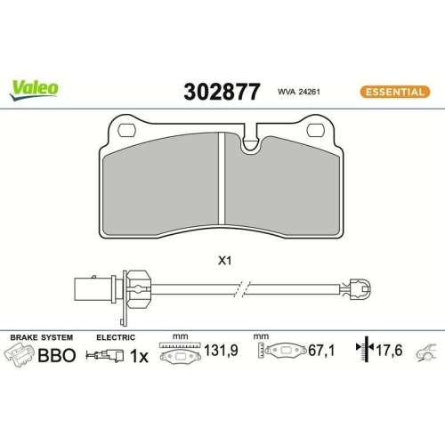 VALEO Bremsbelagsatz, Scheibenbremse ESSENTIAL 302877