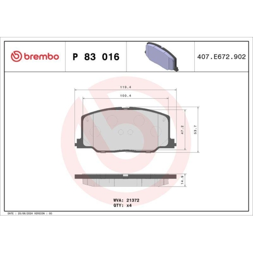 BREMBO Bremsbelagsatz, Scheibenbremse PRIME LINE P 83 016