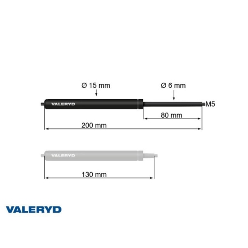 Gasfeder Arctic L = 200 mm, L zusammengedr&uuml;ckt = 130 mm, 125N, &Oslash;15/6 mm, M5