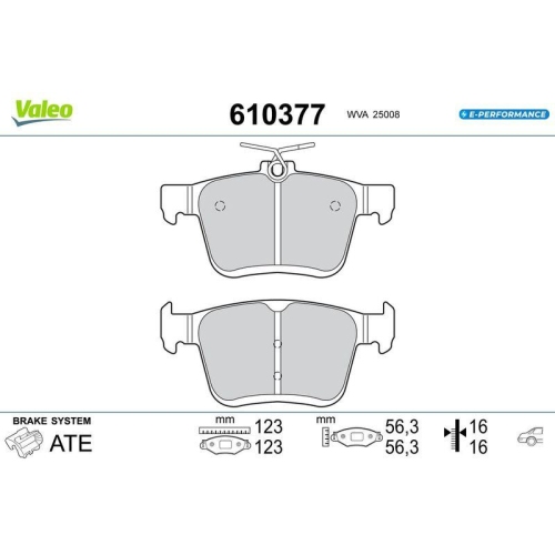 VALEO Bremsbelagsatz, Scheibenbremse E-PERFORMANCE 610377