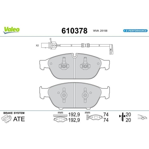 VALEO Bremsbelagsatz, Scheibenbremse E-PERFORMANCE 610378