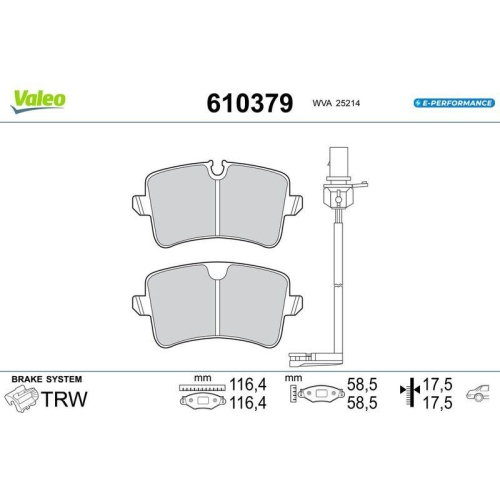 VALEO Bremsbelagsatz, Scheibenbremse E-PERFORMANCE 610379