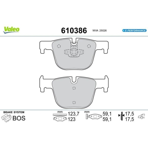 VALEO Bremsbelagsatz, Scheibenbremse E-PERFORMANCE 610386