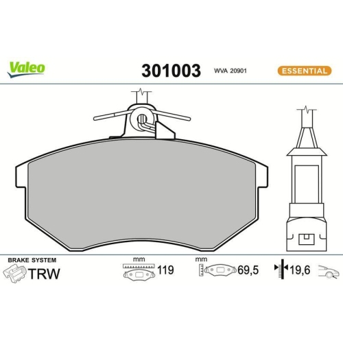 VALEO Bremsbelagsatz, Scheibenbremse ESSENTIAL 301003