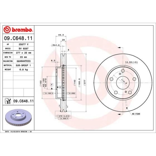 BREMBO Bremsscheibe PRIME LINE - UV Coated 09.C648.11