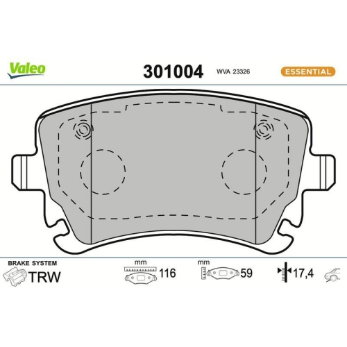VALEO Bremsbelagsatz, Scheibenbremse ESSENTIAL 301004
