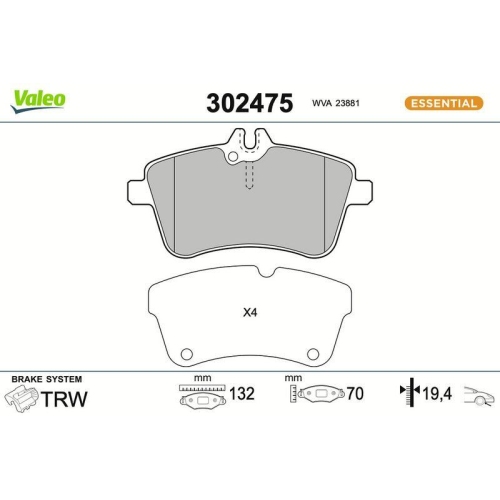 VALEO Bremsbelagsatz, Scheibenbremse ESSENTIAL 302475