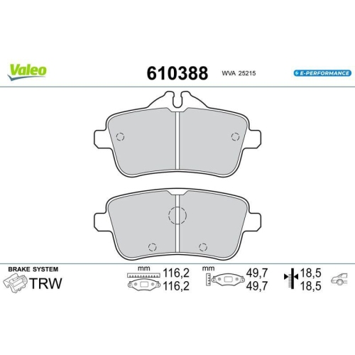 VALEO Bremsbelagsatz, Scheibenbremse E-PERFORMANCE 610388