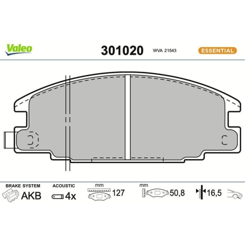 VALEO Bremsbelagsatz, Scheibenbremse ESSENTIAL 301020